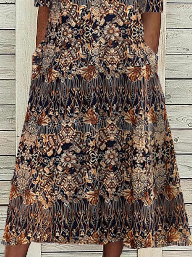 A Line Dress Midi Dress Half Sleeve Ethnic Summer V Neck