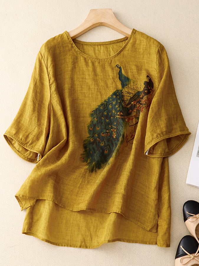 Retro Irregular Thin Printed Loose Shirt