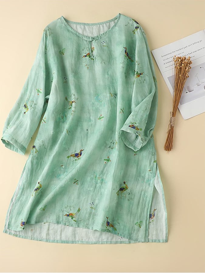 Fashion Print Loose Mid-Length Shirt