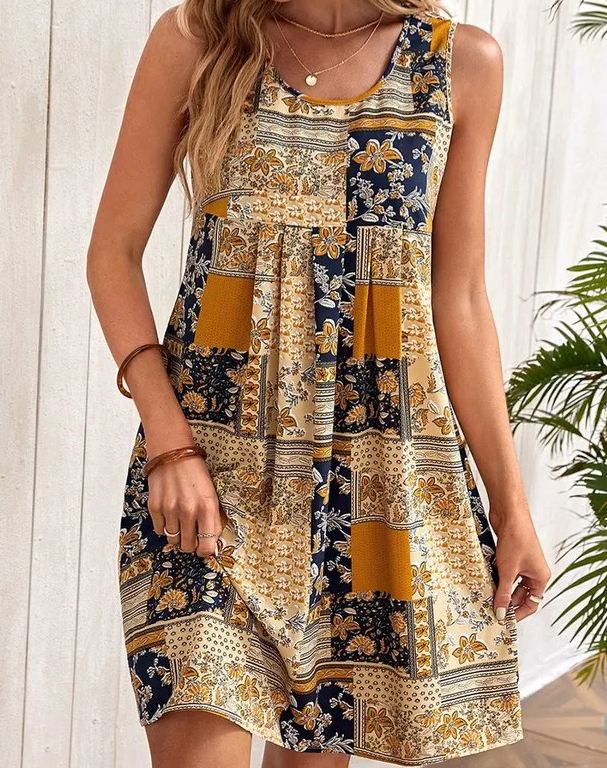 Loose Ethnic Scoop Neck Dress